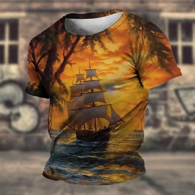 Men Mountain Scenery3D Print Sport Quick-dry Breatha Short-Sleeved T-Shirt Outdoor Street Casual Fashion Harajuku Summer Top