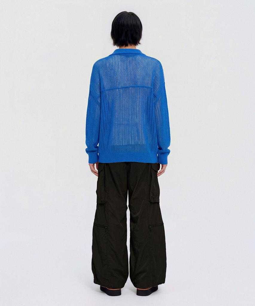 CUTZ Mesh Boucle Open Collar Pullover (Blue)