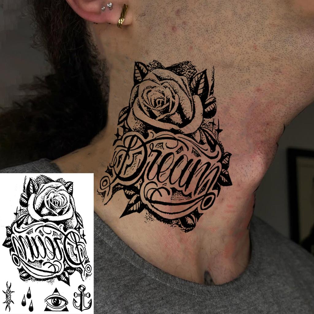 1 Sheet Ship Anchor Crescent Totem Rose Temporary Tattoos For Adult Hands Neck, Fake Tattoo Sticker Long Lasting Realistic Tatoo