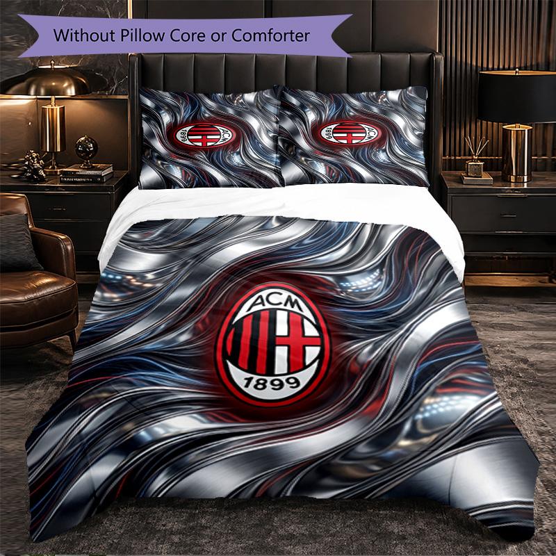 AC Milan Pattern 3?Pieces Bedding Set Soft Microfiber Duvet Cover with Pillow Cases for Bedroom