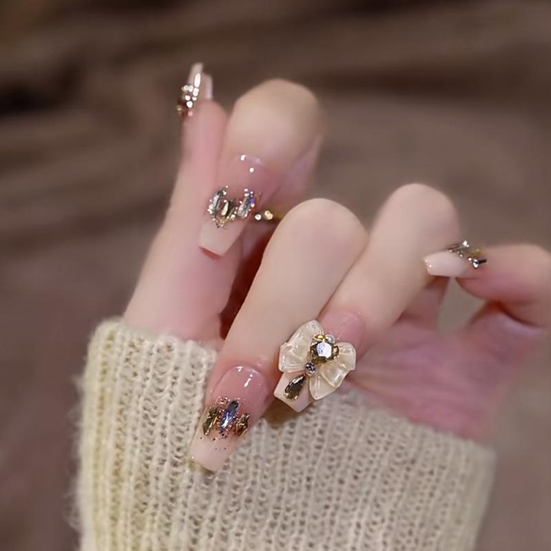 Xiaohongshu Champagne Butterfly Long Wearable Nail Pieces