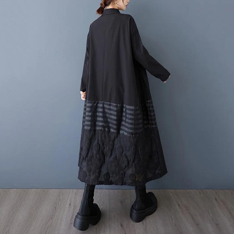 XITAO Striped Patchwork Black Dress ZY8947