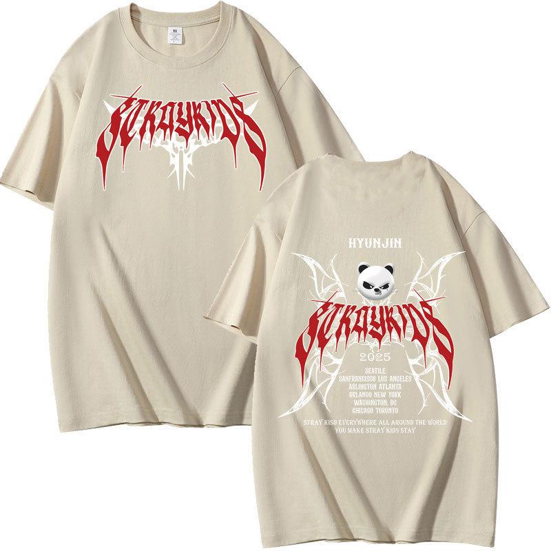 Stray Kids Dominated Peripheral Combination Peripheral Printing Summer Short Sleeve T-Shirt Cotton Loose S хаки