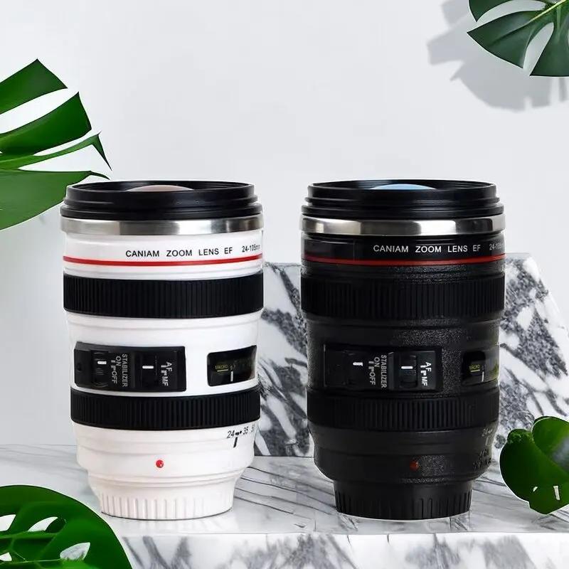 Lens Cup Camera Camera Lens Model Plastic Casual Cup with Lid EF24-105mm Coffee Mug White Black Coffee Mugs Creative Gift