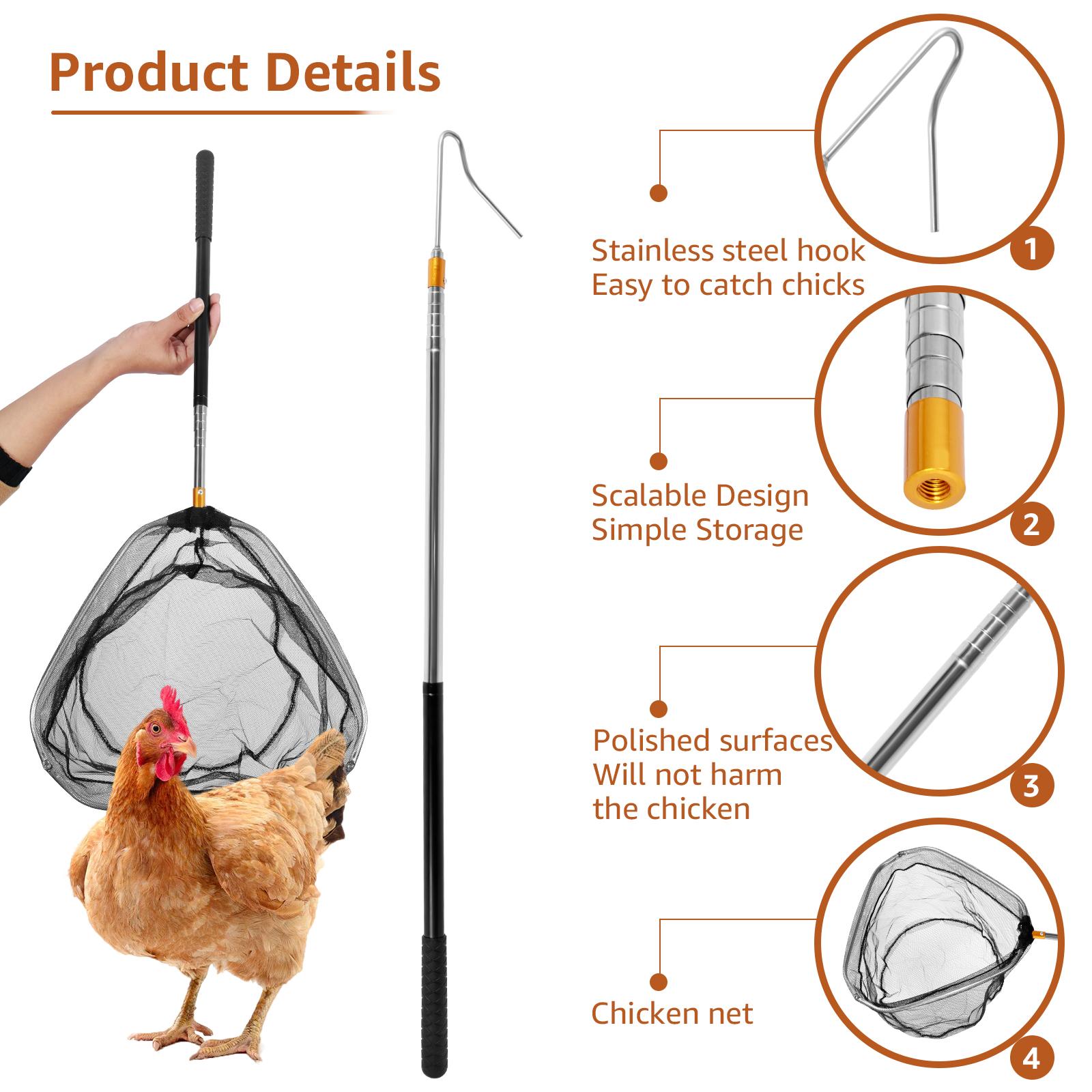 Upgraded Chicken Catcher Leg Hook and Chicken Net Stainless Steel Retractable Long Chicken Catcher for Outdoor Poultry Fish
