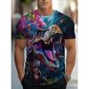 Men's 3D Dinosaur Printed T-shirt Casual Short Sleeved Round Neck Breathable Polyester Fabric Summer Style