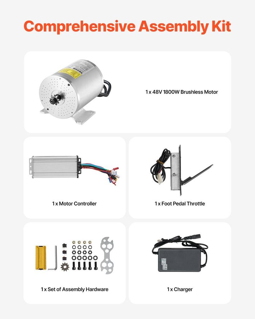 1800W Electric Brushless DC Motor Kit 48V 4500rpm Motor & Speed Controller
