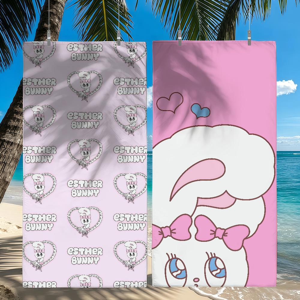 Brand E-Esther Cute B-Bunny Rabbit Beach Towel Travel Lightweight Skin Friendly For Pool Beach Camping Cruise Summer