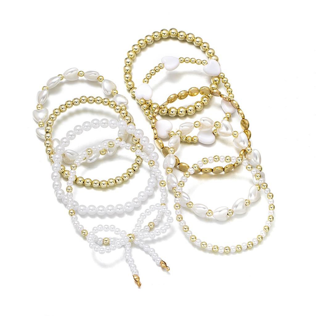 9 Bohemian style imitation pearl bow bracelets, multiple layered peach heart bead bracelets, women's bracelets, and bracelets