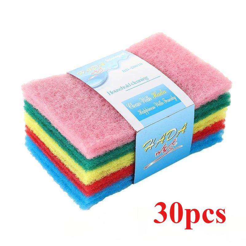 10/20/30PCS Household Kitchen Scrub Pads Oil Removal Dishwashing Pot Pads Scratch-Free Multipurpose Reusable Cleaning Dishrag