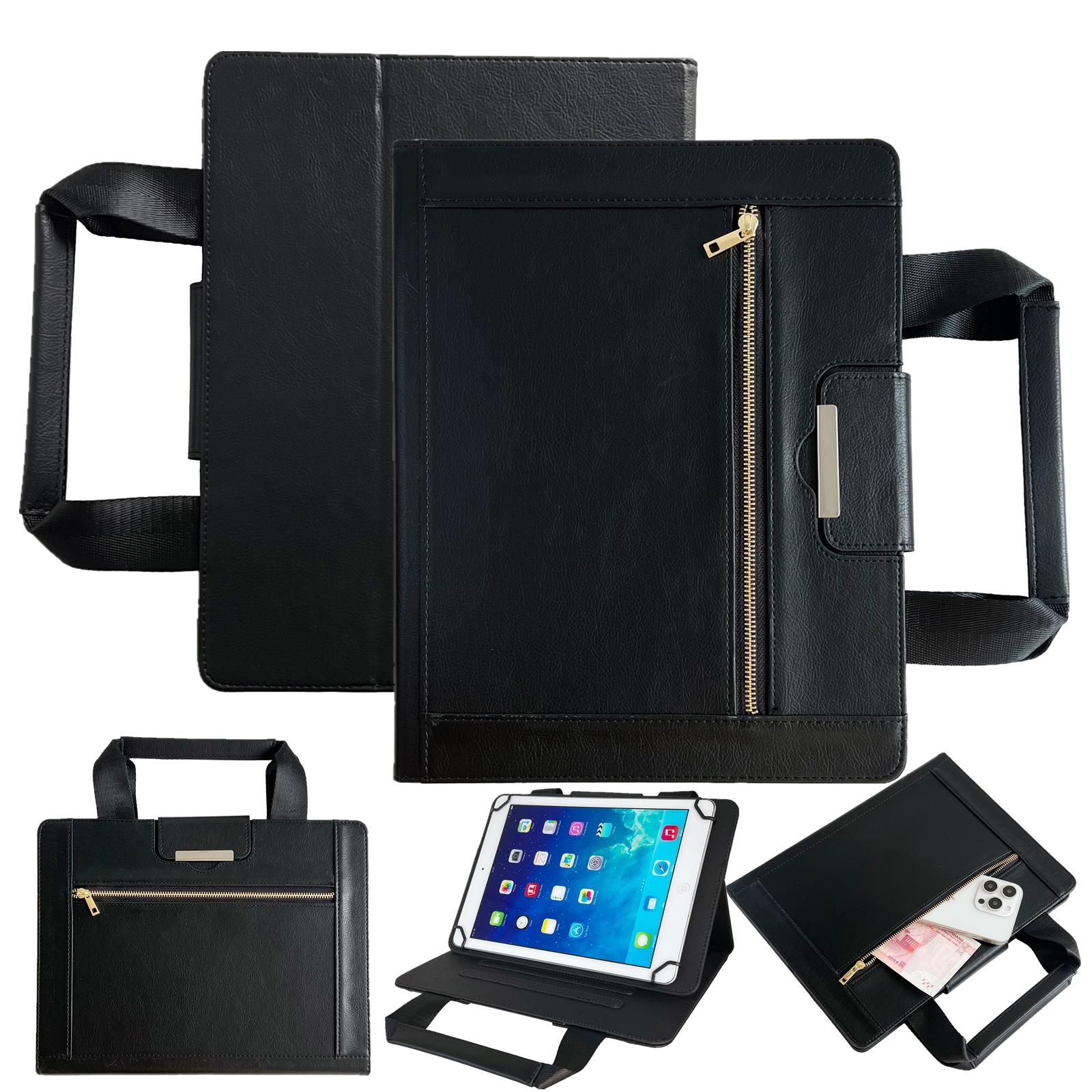 

For Universal 8 inch Tablet Case with Handle/Zipper Pouch PU Leather Shockproof Cover Black