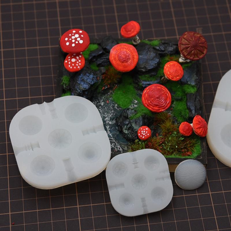 2Pcs/Set Mini Mushroom Silicone Mold Ultra-Light Clay Resin Clay Diy Soft Pottery Miniature Mushroom Quick Modeling Tool
