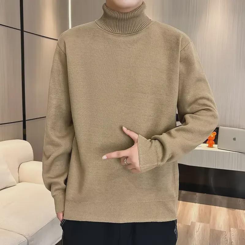 Unisex grenzüberschreitender Herbst/Winter Rollkragen-Fleece-Pullover - Einfarbige Strick-Basisschicht