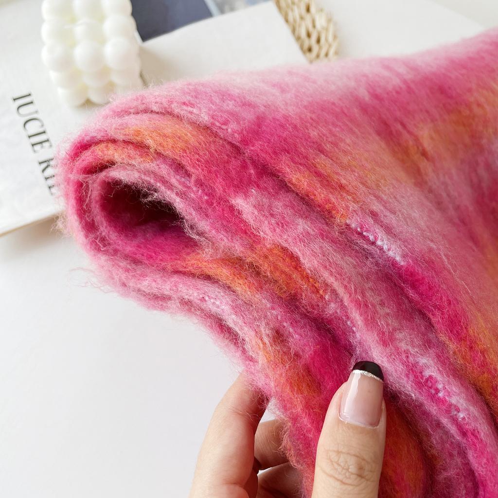 Light luxury fashion scarf colored mohair plaid scarf women's warm shawl