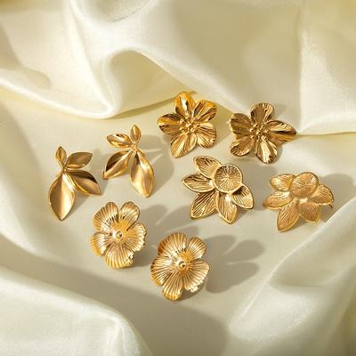 European and American INS Style 18k Gold Plated Stainless Steel Hexagonal Star Flower Leaf Earrings