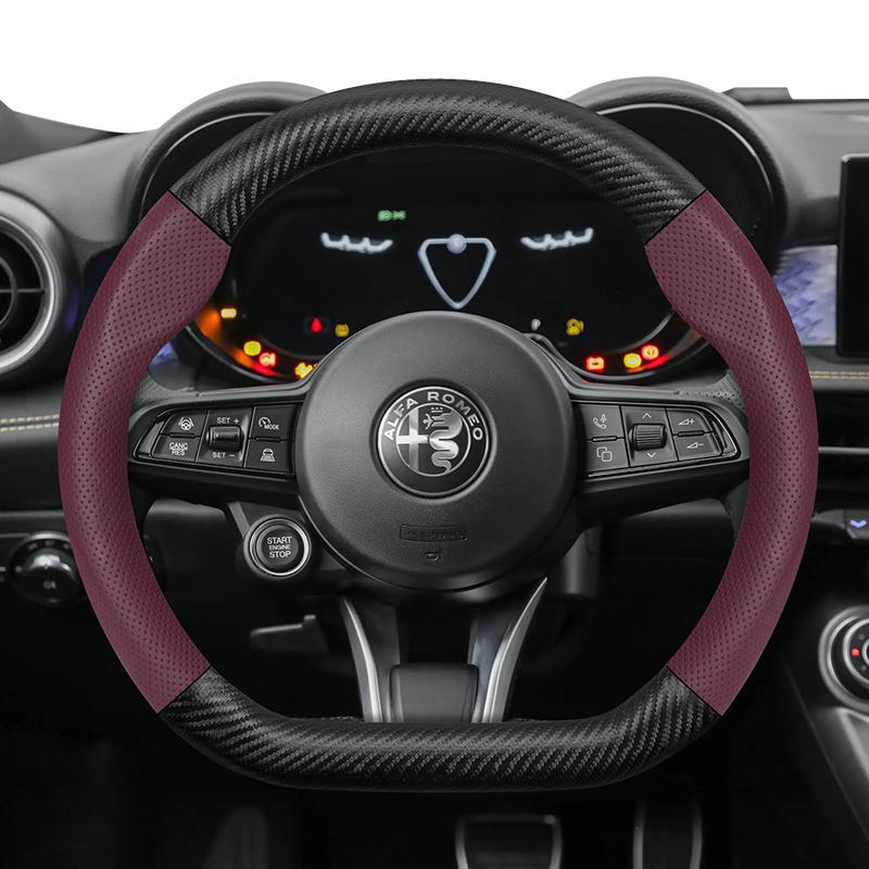 For Alfa Romeo Perforated Leather & Carbon Fiber Texture Steering Wheel Cover 159 147 Gt Giulietta Mito Giulia Stelvio Tonale