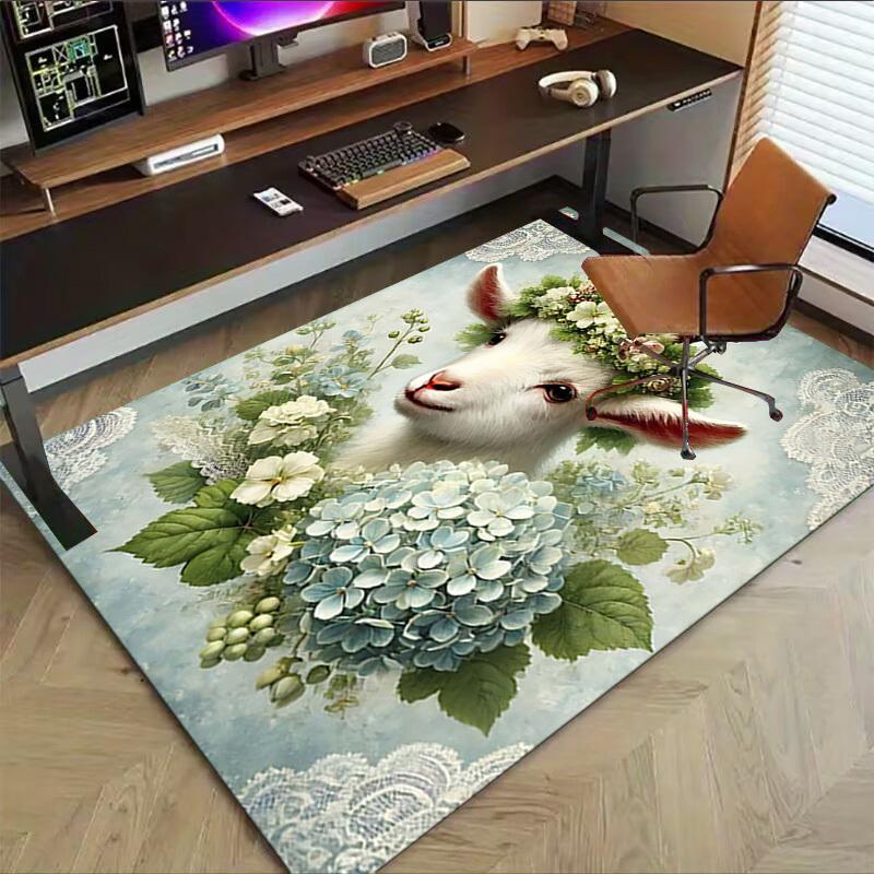 1PC Goat Flowers Non-Slip Floor Carpet Compatible for Office&Living Room&Bedroom&Dining room - Flat-Weave Machine-W227