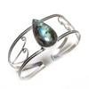 Natural Labradorite Gemstone 925 Sterling Silver Cuff Bangle Adjustable AC-1430