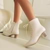 New European and American Lace-up Short Boots Thick Mid-heel Boots Short Martin Boots Large Size Boots