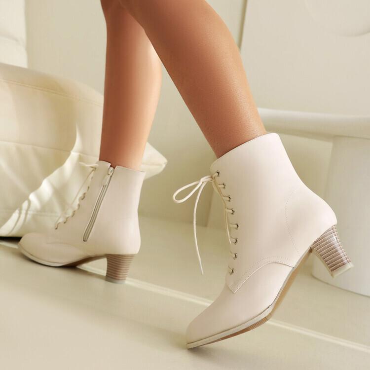 New European and American Lace-up Short Boots Thick Mid-heel Boots Short Martin Boots Large Size Boots
