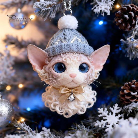 Winter Knitted Hat Ornament Plush Pet Shaped 2D Acrylic Cat Dog Rabbit Christmas Tree Pendant Cozy Animal Charm for Car Rearview Mirrow Window