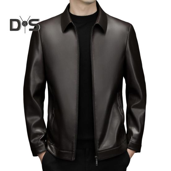 

Мужская куртка с лацканами, длинным рукавом, застежкой-молнией, стандартный крой, пальто, однотонная короткая куртка из искусственной кожи, повседневная уличная верхняя одежда XL коричневый