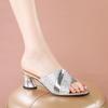 Coarse Heel Rhinestone Fish Mouth Cool Slippers Women's Summer Outer Wear Summer New Middle Heel One Pedal Women's Shoes