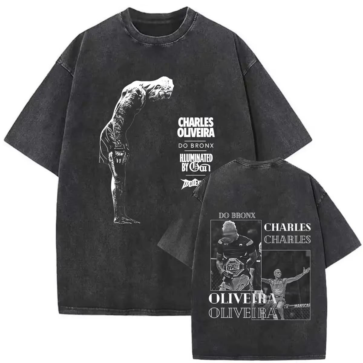 Simple Chic Street Clothing Vintage Gewassen T-shirt Charles Oliveira Do Bronx Grafisch Heren Dames Y2K T-shirts Retro Klassiek Hip Hop Streetwear Top M