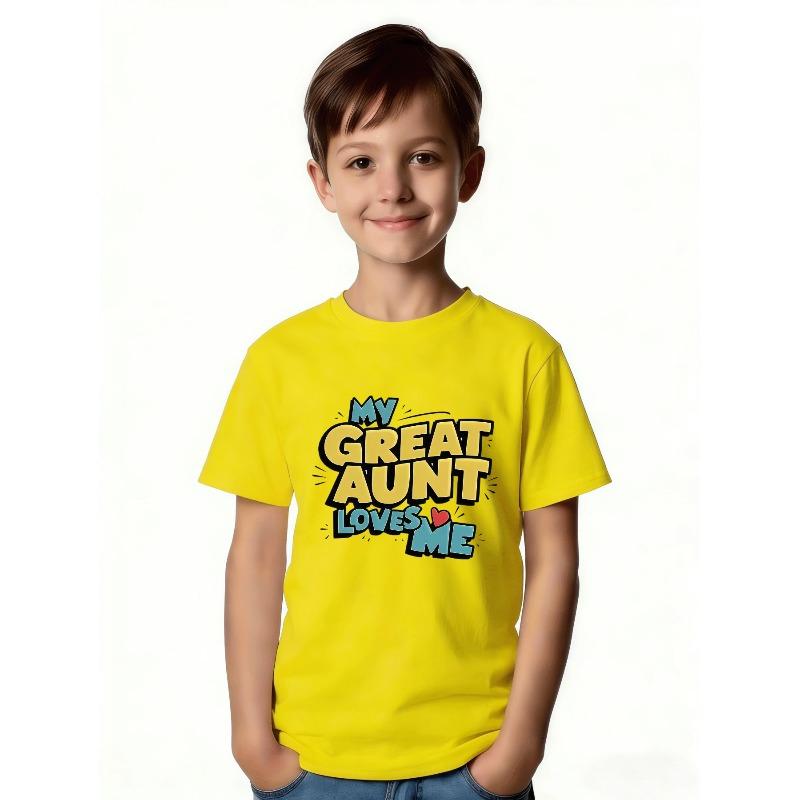 European Sizes Cute Great Aunt & Me Graphic Design T-Shirt - Casual Crew Neck Tee for Kids, Fun Cartoon Letters, Expressing Love for a Dear Aunt