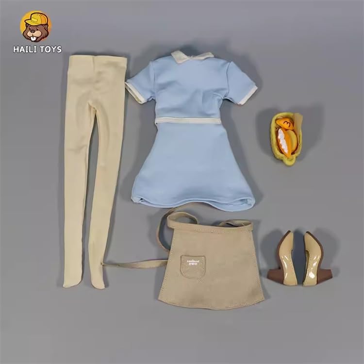 Scale Action Figure Compatible with TBLeague and Other Bodies HAILI TOYS HU9046B Family Restaurant Clerk Beautiful Woman Blue Uniform and Shoes Set