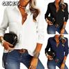 Blusas y camisas con cuello POLO de manga larga con estampado de Color sólido informal a la moda para mujer