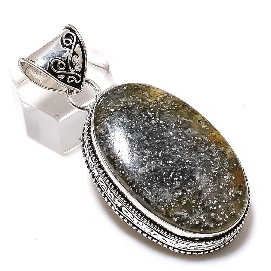 Lodolite Quartz Gemstone Handmade 925 Sterling Silver Jewelry Pendant 2.17" G3E24