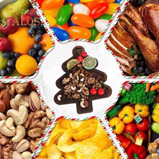 Christmas Wood Dinner Plate Set Festive Wooden Serving Trays for Xmas Snacks Cheese Fruit Holiday Party Food Tray Gift for Family Friends Teachers