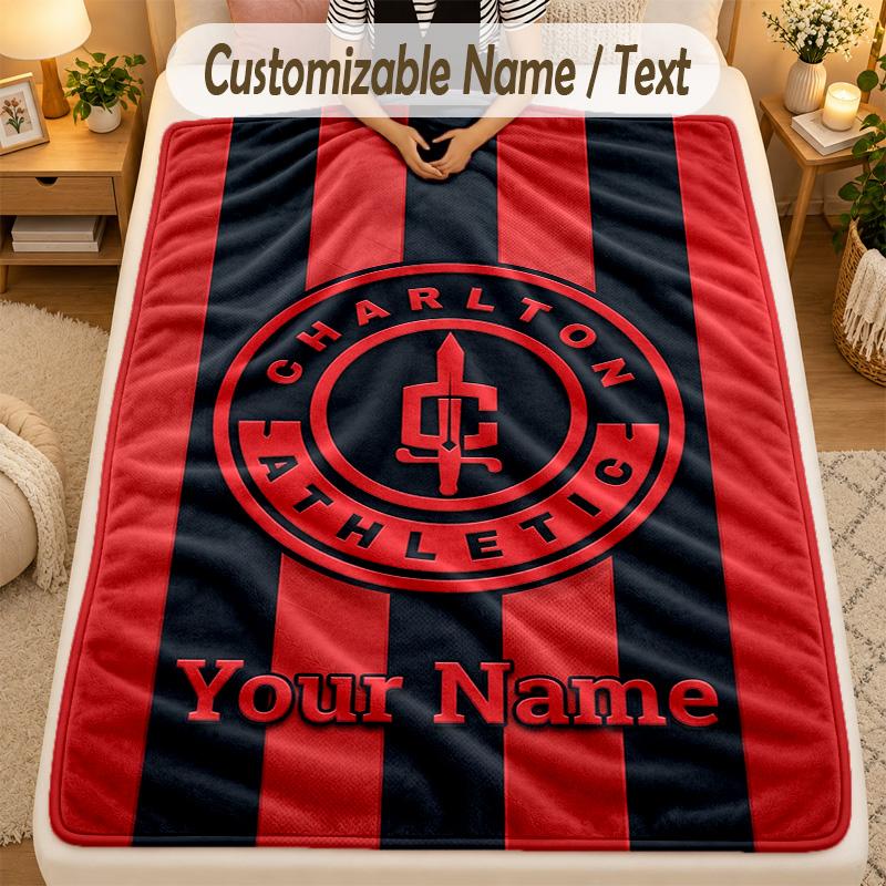 Flannel BlanketCharlton Athletic Custom Name Text Personalized Soft Warm Throw Blanket Home Decor Gift