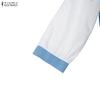 ZANZEA Women Casual Round Neck Splice 3/4 Sleeve Elegant Dress