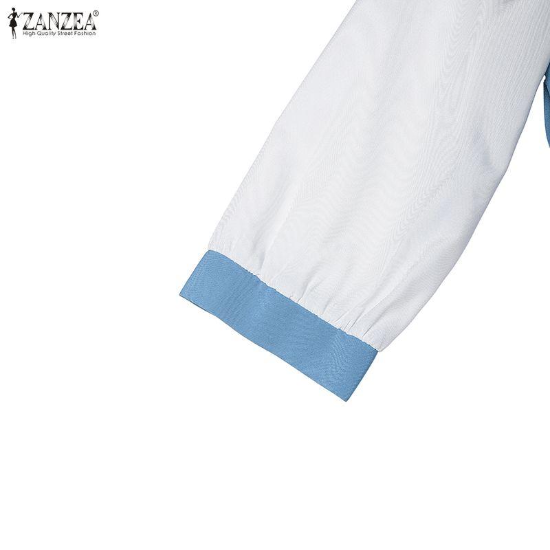 ZANZEA Women Casual Round Neck Splice 3/4 Sleeve Elegant Dress