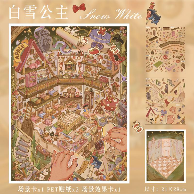 JIAMEI Kawaii 3D Cartoon Fairy Tale Miniature Scene Stickers DIY Handmade Stacking Fun Scrapbook Stickers Children Festival Gift