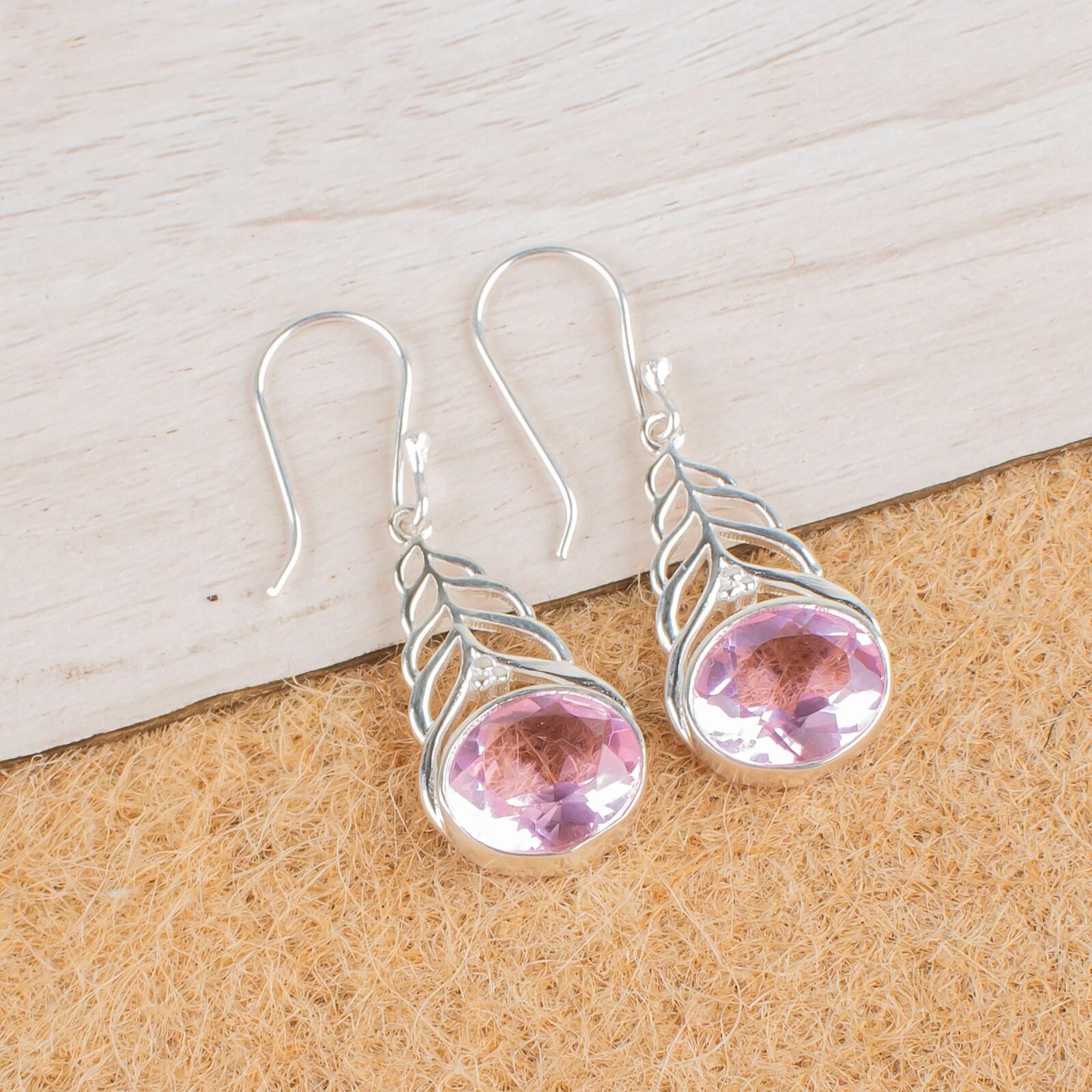 

Oval Morganite Gemstone 925 Sterling Silver Jewelry Drop/Dangle Earrings 1.64 CE-1-10