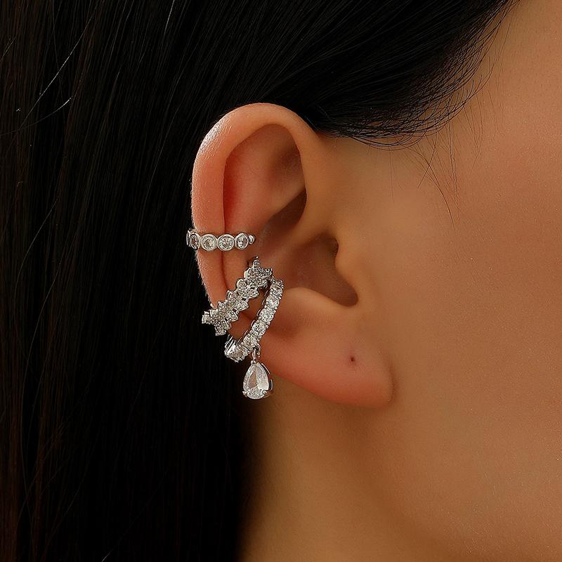 Stainless Steel Zircon Star C Shape Clip Earrings for Women Luxury Crystal Ear Cuff Without Piercing Girl Sweet 2000S Jewelry