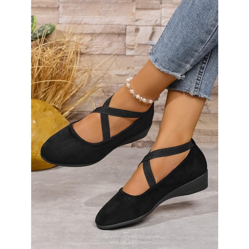 Fall 2025 Cross Elastic Wedge Shoes Plus Size Platform Soles Casual Pumps for Women
