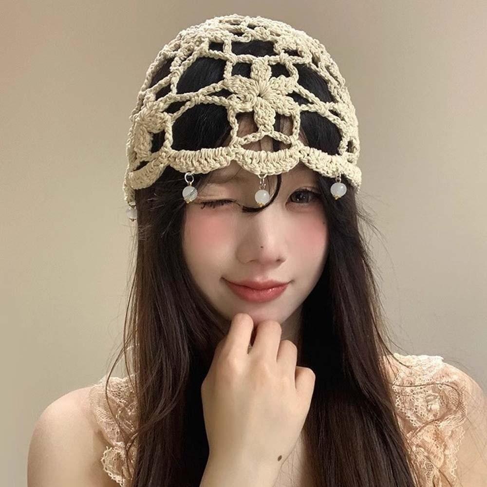 Bohemian Style Crochet Flower Knitted Hat Handmade Woven Cap Casual Hollowed Out Beanie Cap Summer