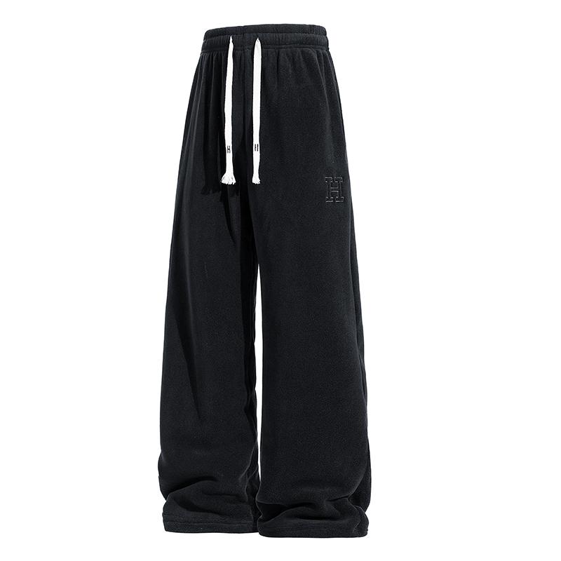 

Austenitic Velvet Pants Embroidered Men s Pants with Thick Velvet Straight Leg Casual Pants Winter Sports Pants Sanitary Pants L чорний