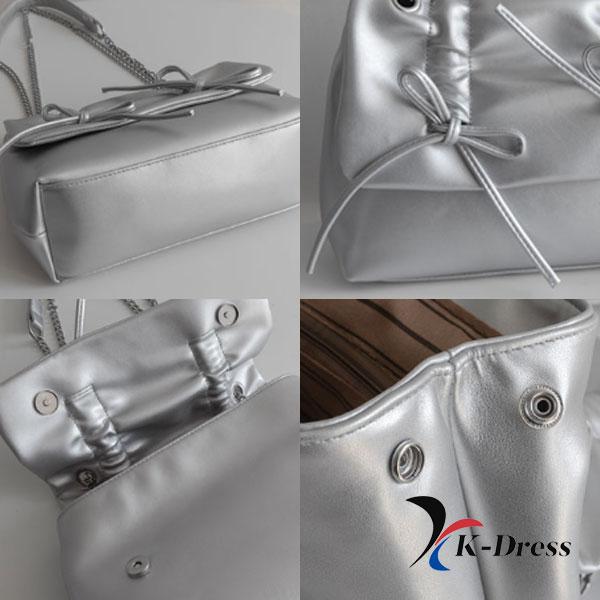 Loving Ribbon Leather Chain Shirring Square Flap Crossbody Shoulder Bag (4 Colors)