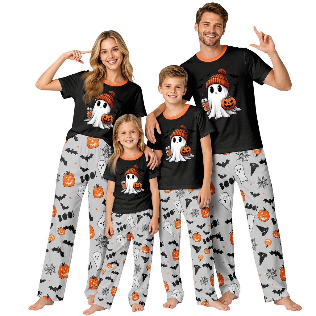 Family Matching Halloween Print Pajama Set - Short Sleeve Top and Pants for Parents and Kids