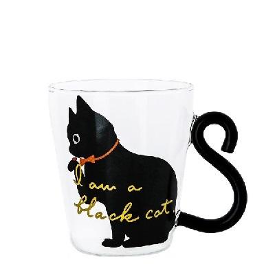 

250 мл Креативная стеклянная кружка-стакан с ручкой в виде кота для кофе, молока, чая, сока, воды. Для дома, кухни, офиса. Стакан-тумблер. Подарок. Барная посуда 250ml чёрный