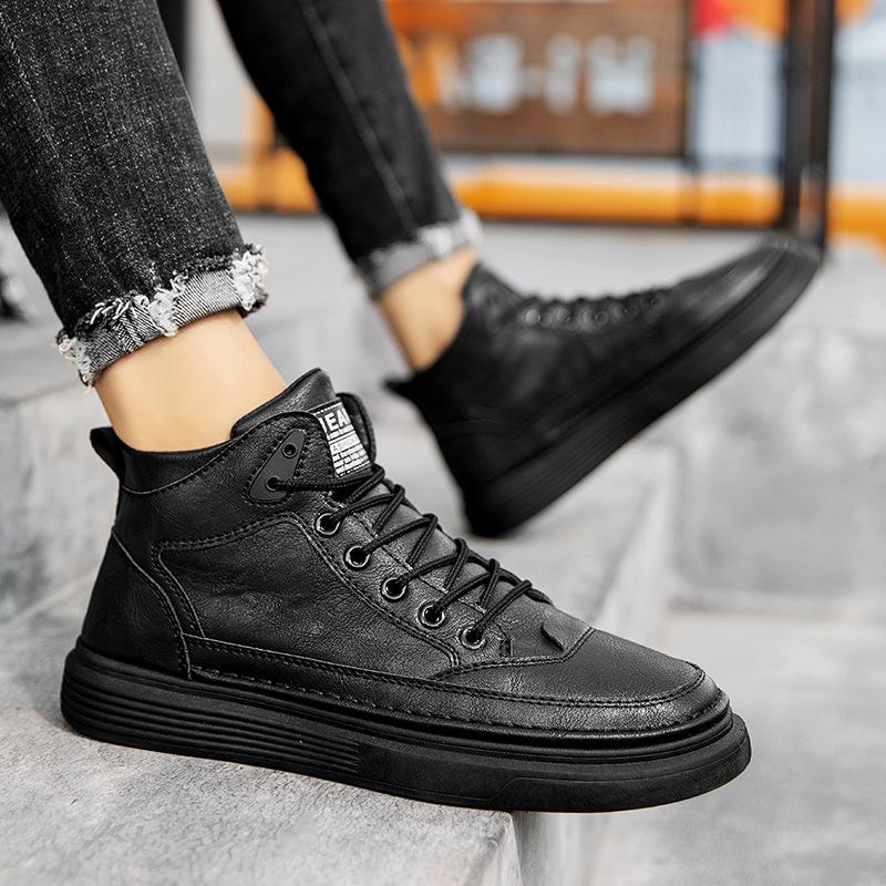 

Autumn and winter new men s high-top shoes velvet cotton Korean version student trend casual board shoes teen men s shoes 39