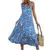 Ärmelloses Damenkleid Lässig Fließend A-Linie Midi T-Shirt Kleider Mit Taschen Rundhals Urlaub Boho Strand Sommerkleid