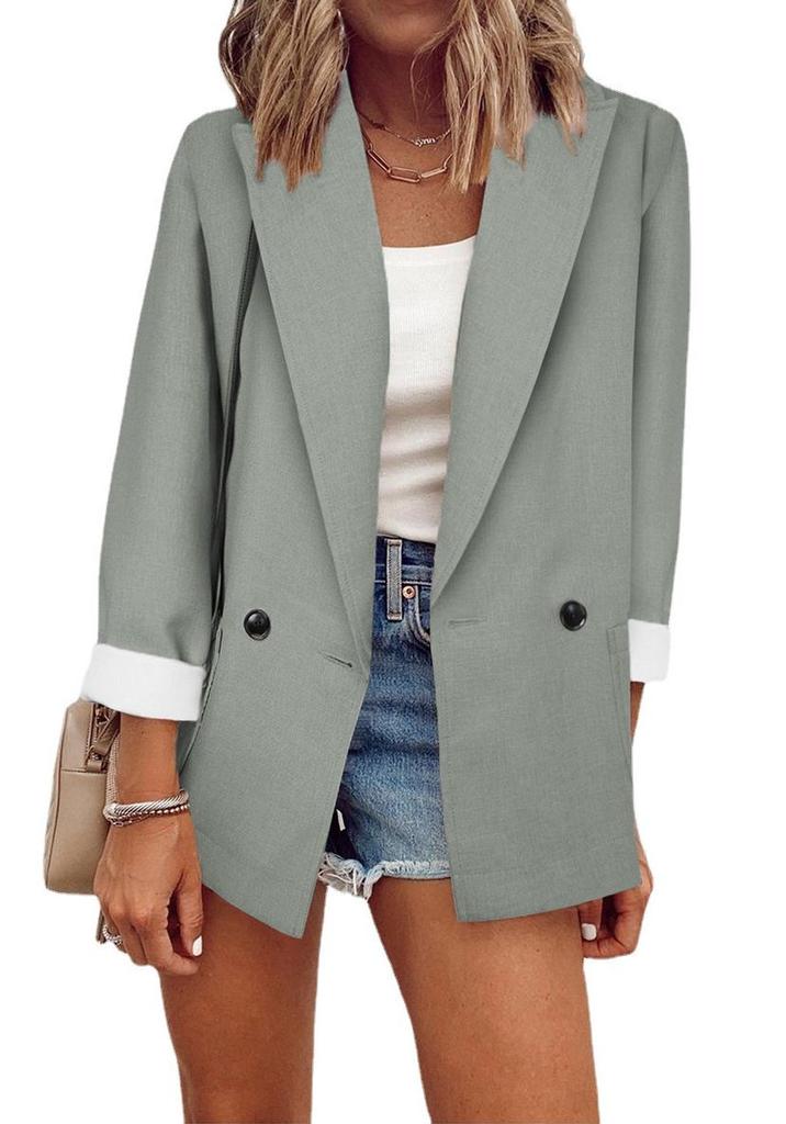 European & American Fashion 2025 Solid Color Long Sleeve Suit Jacket for Spring/Autumn