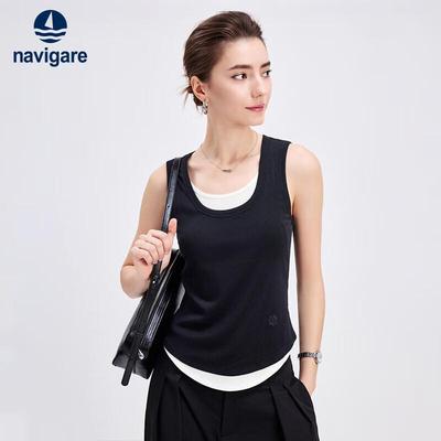 Naviker Women's Slim Fit Faux Two-Piece Vest