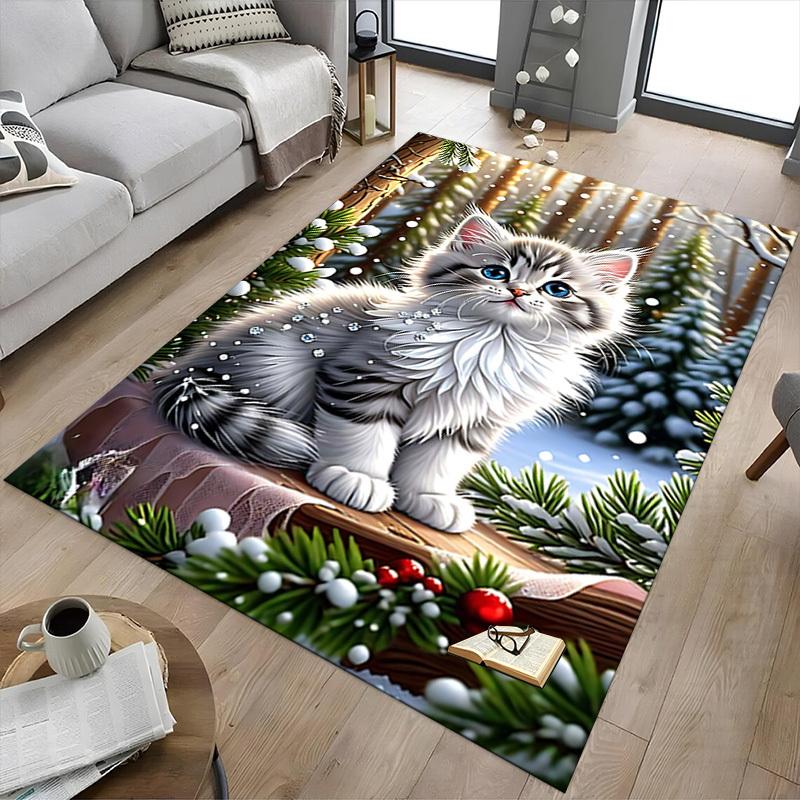 1PC cat snowflake Carpet Ultra Soft, Thick & Absorbent, Non Slip Machine Washable Mat for Entryway